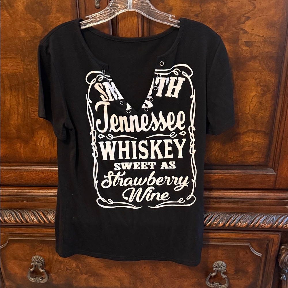 Women’s country music smooth as Tennessee whiskey shirt metal grommets on v neck